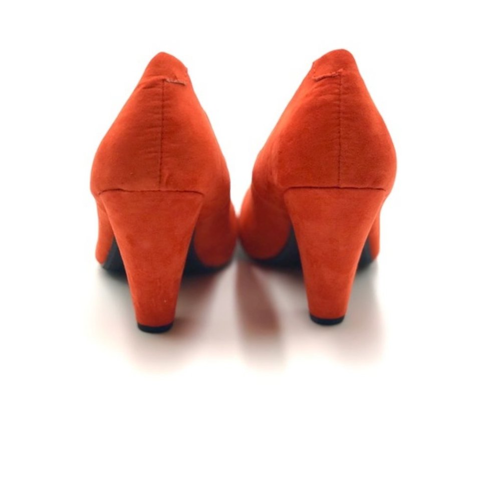 Vegan Suede Cone Heel Pumps in Brunt Orange - Picture 3 of 8